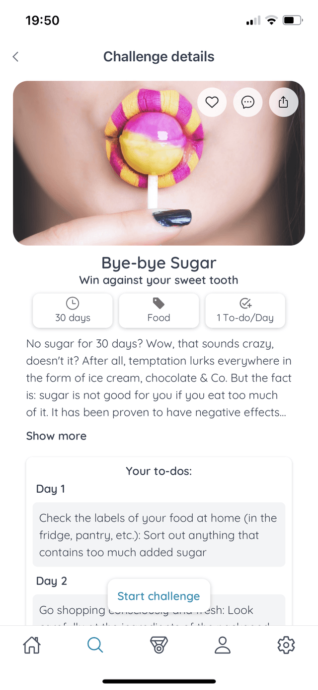 Challenge details and check-in primary screenshot